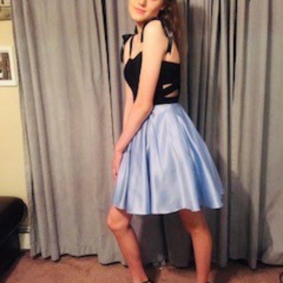 Juniors (added strap)Crisscross Short Formal Dress - Picture 2 of 6